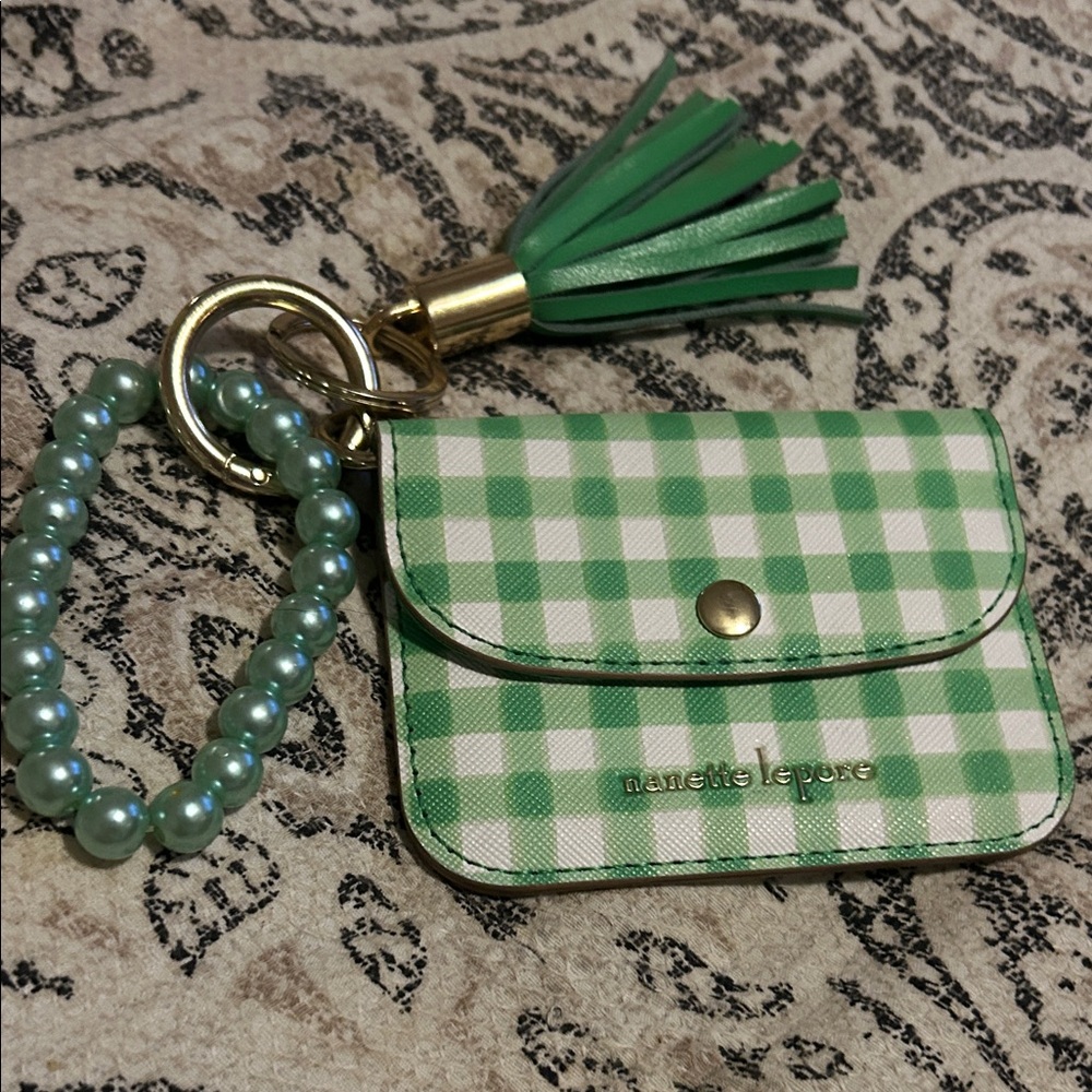 Nanette Lepore Green Gingham Keychain Wallet